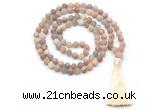 GMN8440 8mm, 10mm matte sunstone 27, 54, 108 beads mala necklace with tassel