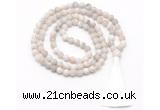 GMN8444 8mm, 10mm matte white crazy agate 27, 54, 108 beads mala necklace with tassel
