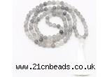 GMN8462 8mm, 10mm cloudy quartz 27, 54, 108 beads mala necklace with tassel