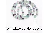 GMN8469 8mm, 10mm fluorite 27, 54, 108 beads mala necklace with tassel