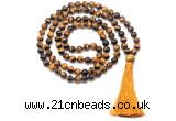 GMN8477 8mm, 10mm yellow tiger eye 27, 54, 108 beads mala necklace with tassel