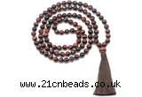 GMN8480 8mm, 10mm grade AA red tiger eye 27, 54, 108 beads mala necklace with tassel