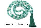 GMN8497 8mm, 10mm green banded agate 27, 54, 108 beads mala necklace with tassel