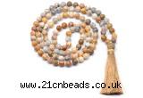 GMN8507 8mm, 10mm yellow crazy agate 27, 54, 108 beads mala necklace with tassel