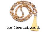 GMN8521 8mm, 10mm fossil coral 27, 54, 108 beads mala necklace with tassel