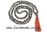 GMN8525 8mm, 10mm dragon blood jasper 27, 54, 108 beads mala necklace with tassel