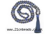 GMN8558 8mm, 10mm black labradorite & lapis lazuli 108 beads mala necklace with tassel