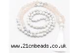 GMN8559 8mm, 10mm matte rose quartz & matte white howlite 108 beads mala necklace with tassel