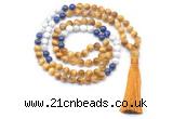 GMN8571 8mm, 10mm golden tiger eye, lapis lazuli & matte white howlite 108 beads mala necklace with tassel