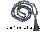 GMN8577 8mm, 10mm black lava & lapis lazuli 108 beads mala necklace with tassel