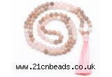 GMN8581 8mm, 10mm sunstone, rose quartz & white jade 108 beads mala necklace with tassel