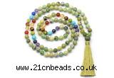 GMN8612 Hand-knotted 7 Chakra 8mm, 10mm Australia chrysoprase 108 beads mala necklace with tassel