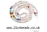 GMN8619 Hand-knotted 7 Chakra 8mm, 10mm white crazy lace agate 108 beads mala necklace with tassel