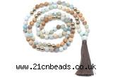 GMN8630 8mm, 10mm matte amazonite, picture jasper & hematite 108 beads mala necklace with tassel