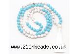 GMN8631 8mm, 10mm white & blue howlite 108 beads mala necklace with tassel