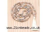 GMN8702 Hand-Knotted 8mm, 10mm Matte Sunstone 108 Beads Mala Necklace