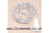 GMN8709 Hand-Knotted 8mm, 10mm Matte White Crazy Agate 108 Beads Mala Necklace