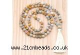 GMN8710 Hand-Knotted 8mm, 10mm Matte Yellow Crazy Agate 108 Beads Mala Necklace