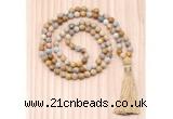 GMN8712 Hand-Knotted 8mm, 10mm Matte Fossil coral 108 Beads Mala Necklace