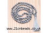GMN8718 Hand-Knotted 8mm, 10mm Matte Grey Picture Jasper 108 Beads Mala Necklace