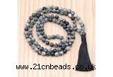 GMN8719 Hand-Knotted 8mm, 10mm Matte Black Water Jasper 108 Beads Mala Necklace