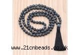 GMN8727 Hand-Knotted 8mm, 10mm Matte Black Labradorite 108 Beads Mala Necklace