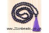 GMN8809 Hand-Knotted 8mm, 10mm Purple Tiger Eye 108 Beads Mala Necklace