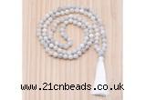 GMN8815 Hand-Knotted 8mm, 10mm White Crazy Agate 108 Beads Mala Necklace