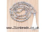 GMN8817 Hand-Knotted 8mm, 10mm Grey Banded Agate 108 Beads Mala Necklace