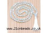 GMN8818 Hand-Knotted 8mm, 10mm Sea Blue Banded Agate 108 Beads Mala Necklace