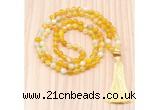 GMN8819 Hand-Knotted 8mm, 10mm Yellow Banded Agate 108 Beads Mala Necklace