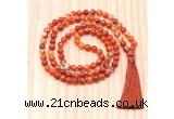 GMN8821 Hand-Knotted 8mm, 10mm Red Banded Agate 108 Beads Mala Necklace