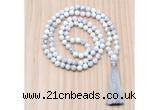 GMN8838 Hand-Knotted 8mm, 10mm White howlite 108 Beads Mala Necklace