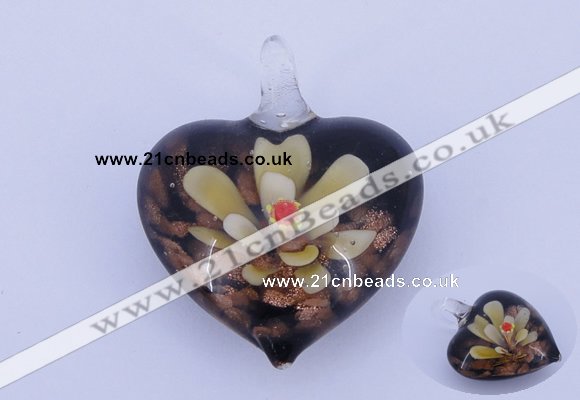 LP02 16*32*40mm heart inner flower lampwork glass pendants