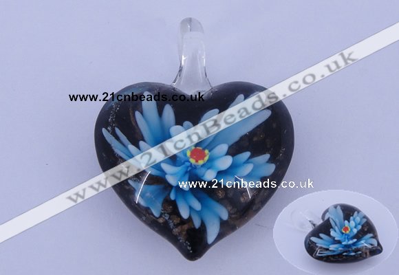 LP03 16*32*40mm heart inner flower lampwork glass pendants