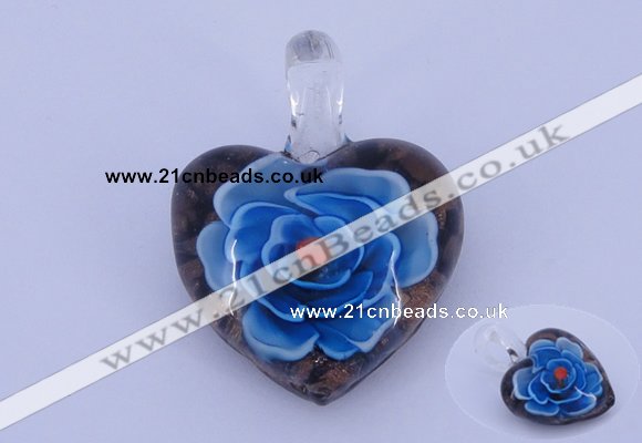 LP04 16*30*38mm heart inner flower lampwork glass pendants