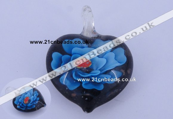 LP05 15*28*40mm heart inner flower lampwork glass pendants