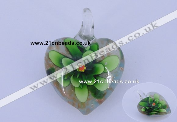 LP06 15*30*40mm heart inner flower lampwork glass pendants