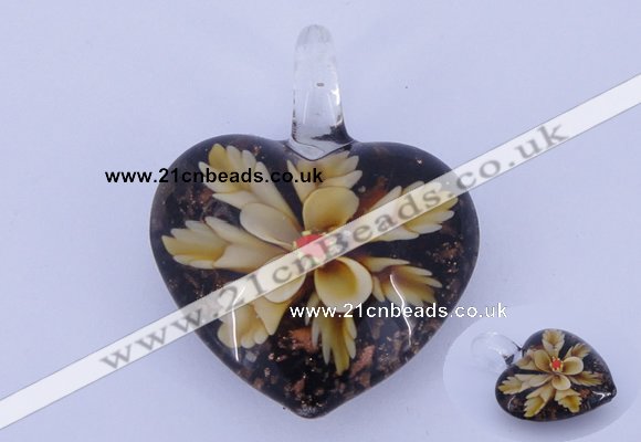 LP07 15*32*41mm heart inner flower lampwork glass pendants