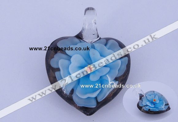 LP09 16*30*40mm heart inner flower lampwork glass pendants