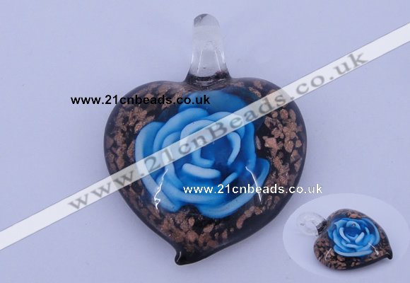 LP14 15*38*48mm heart inner flower lampwork glass pendants