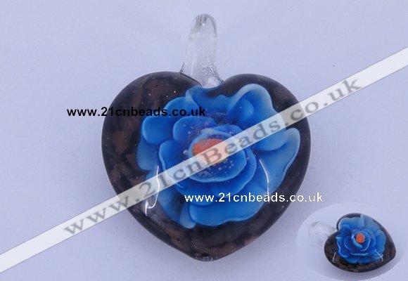 LP15 15*30*38mm heart inner flower lampwork glass pendants