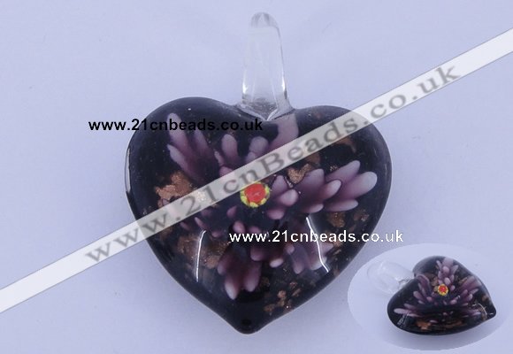 LP17 16*33*42mm heart inner flower lampwork glass pendants