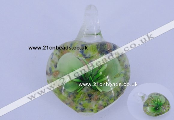 LP18 18*30*40mm heart inner flower lampwork glass pendants