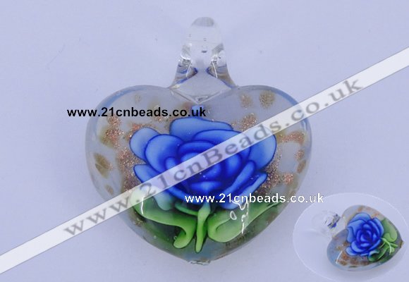 LP20 16*35*40mm heart inner flower lampwork glass pendants