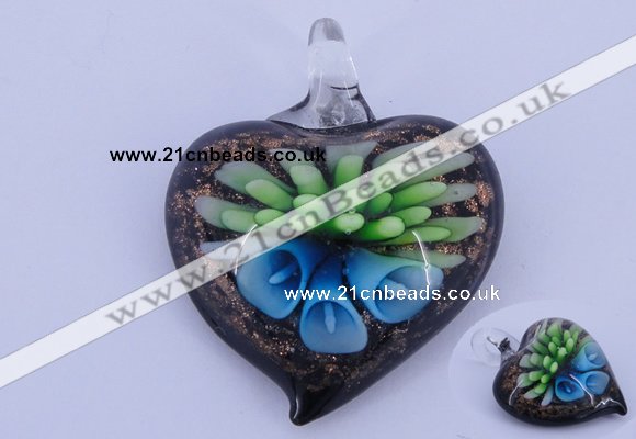 LP22 15*36*44mm heart inner flower lampwork glass pendants