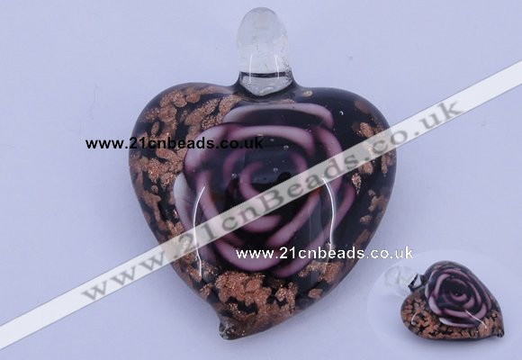 LP23 14*34*45mm heart inner flower lampwork glass pendants