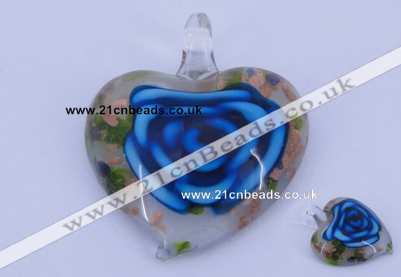 LP27 12*38*43mm heart inner flower lampwork glass pendants