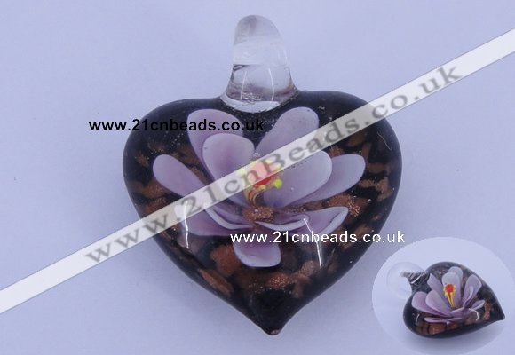 LP28 16*31*35mm heart inner flower lampwork glass pendants