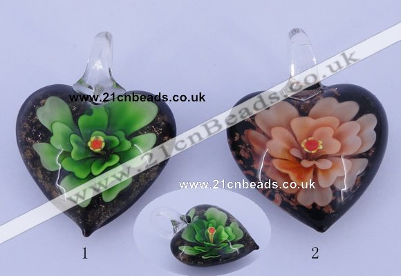 LP30 16*31*41mm heart inner flower lampwork glass pendants